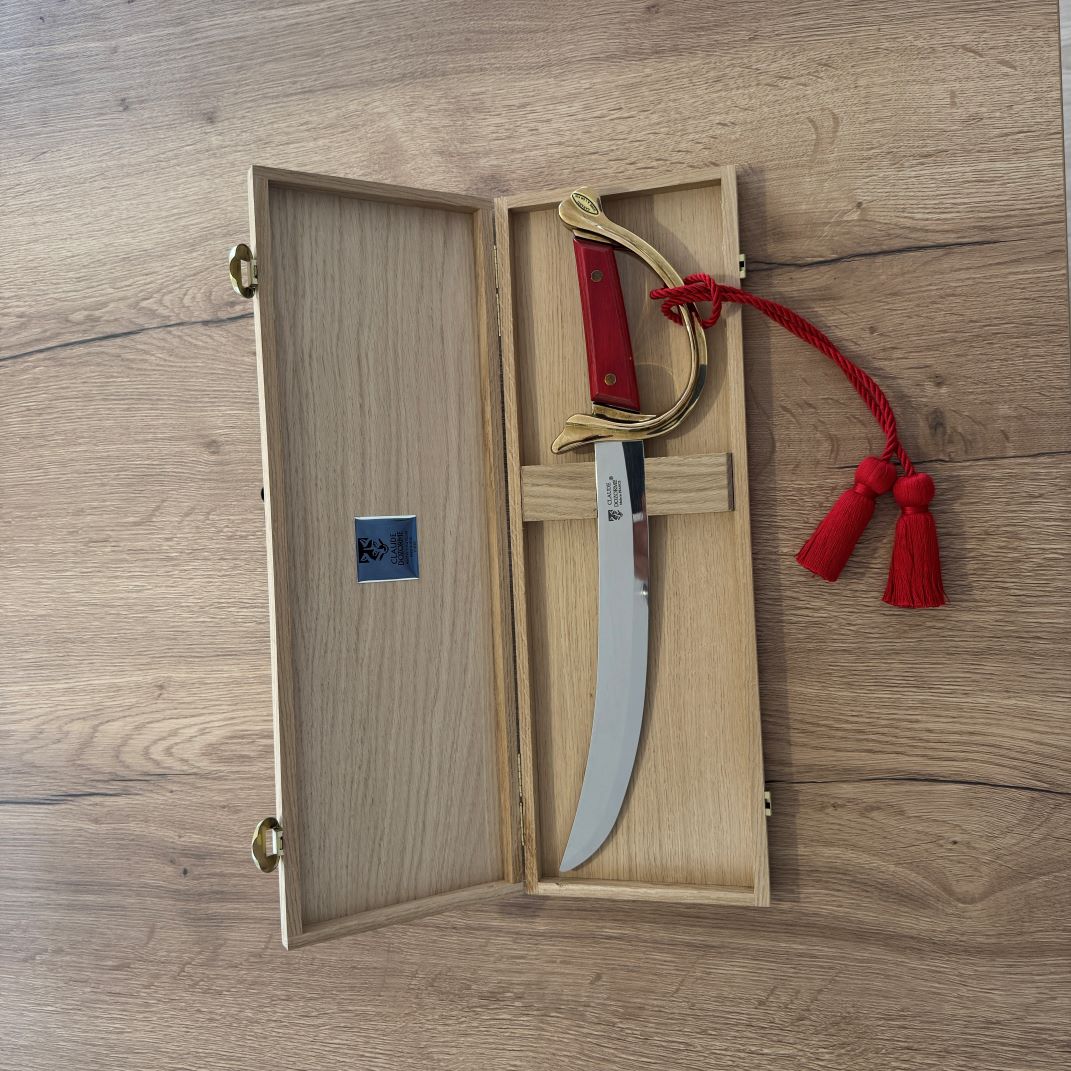 Napoleon Champagne saber Ney grip handle in a oak box topshot