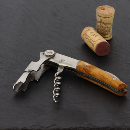 Corkscrew olive wood handle 2 levels