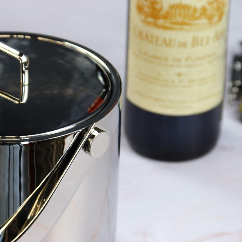 Degrenne Ice Bucket Zoomedf on Marble with Bottle of Wine and Crocscrew