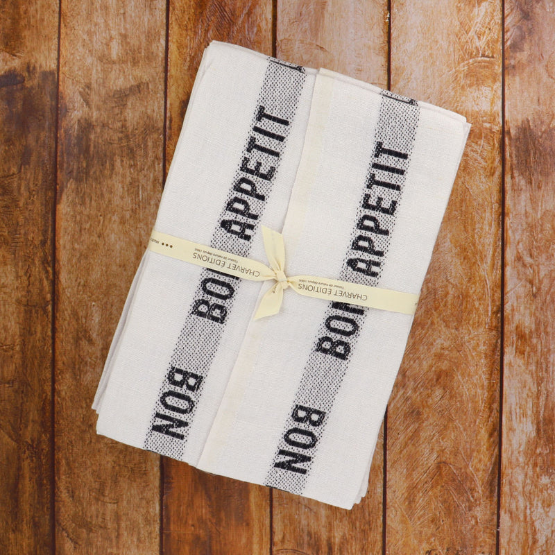 Tea Towels BON APPETIT Black 100% linen